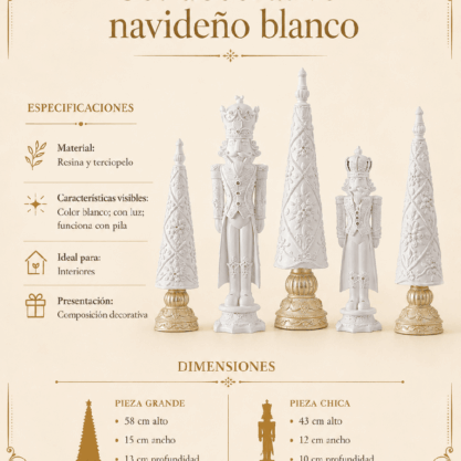 Set decorativo navideño blanco de resina y terciopelo con luz
