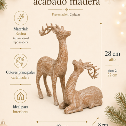 Par de venados acabado madera – 28 cm
