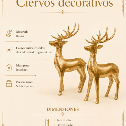 Set de 2 ciervos navideños dorados de resina – 50 y 30 cm