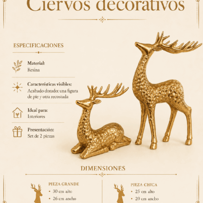 Set de 2 alces navideños dorados de resina – 30 y 25 cm
