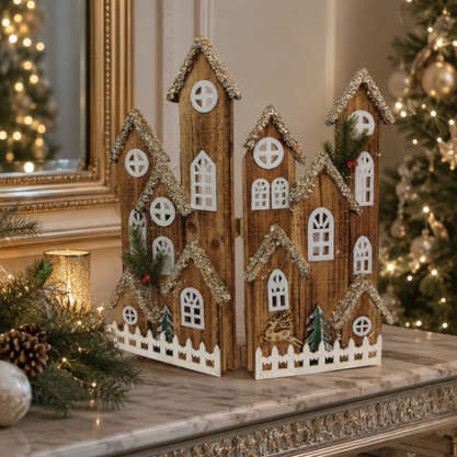 Pueblo navideño alto de madera – 50 cm