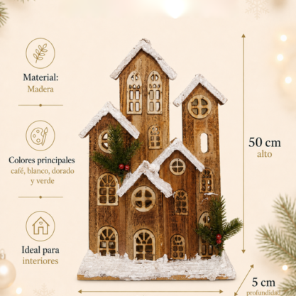 Pueblo navideño alto de madera – 50 cm