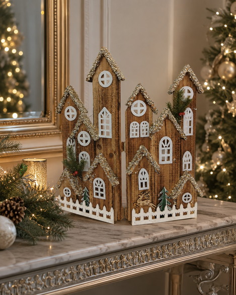 Pueblo navideño alto de madera – 50 cm