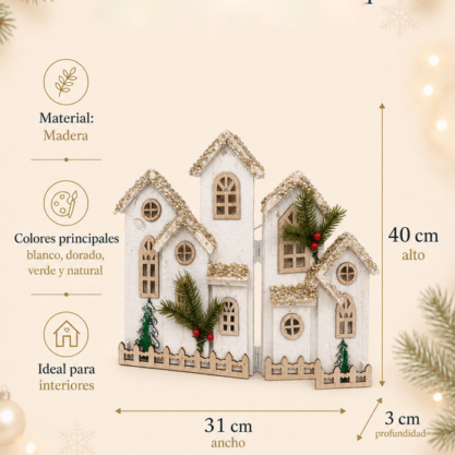 Villa navideña blanca de madera – 40 cm