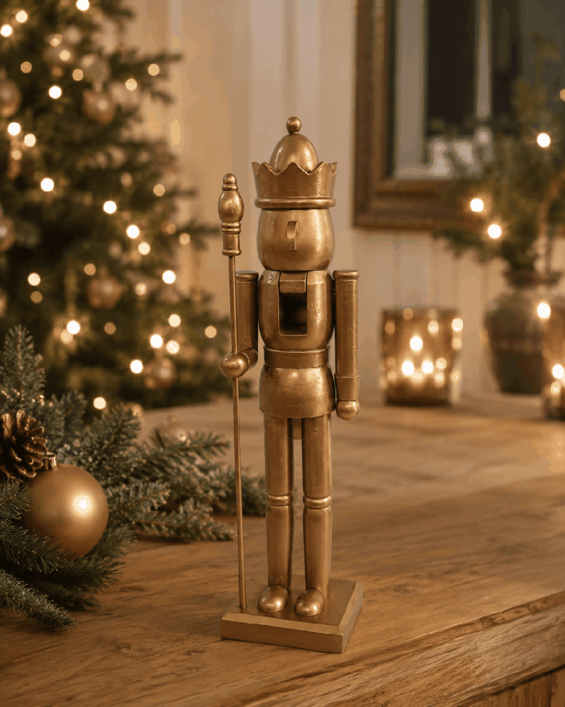 Cascanueces navideño dorado de madera – 38 cm