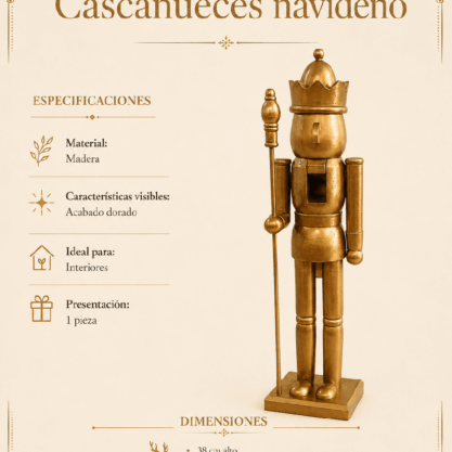 Cascanueces navideño dorado de madera – 38 cm