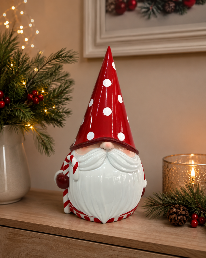 Gnomo navideño rojo de lunares – 40 cm