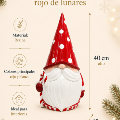 Gnomo navideño rojo de lunares – 40 cm