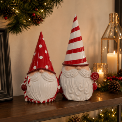 Gnomo navideño blanco con gorro a rayas – 50 cm