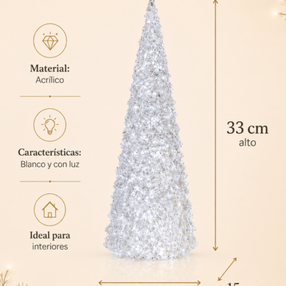 Árbol navideño acrílico blanco con luz – 33 cm