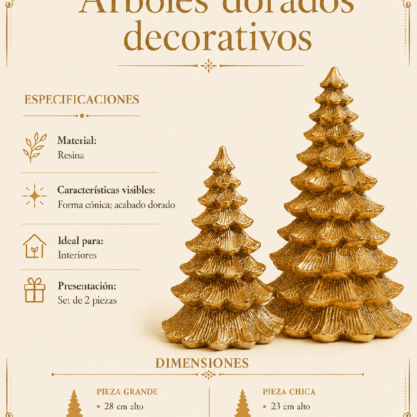 Set de 2 árboles navideños dorados de resina – 28 y 23 cm